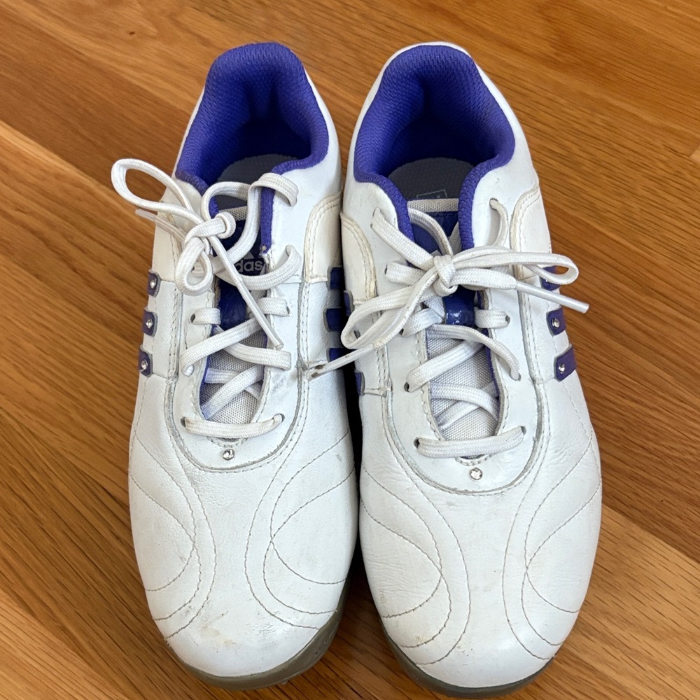 Adidas White and Purple Golf Shoes